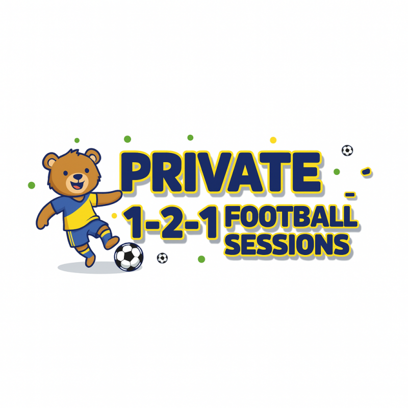 Cartoon bear kicking a football promoting First Touch FC private 1-2-1 coaching sessions for kids in Hyde Park London