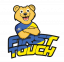 First Touch FC logo featuring cartoon bear mascot in blue and yellow kit with bold stylized text
