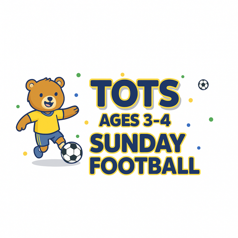 Cartoon bear kicking a football promoting First Touch FC Sunday sessions for tots aged 3–4 in Hyde Park London